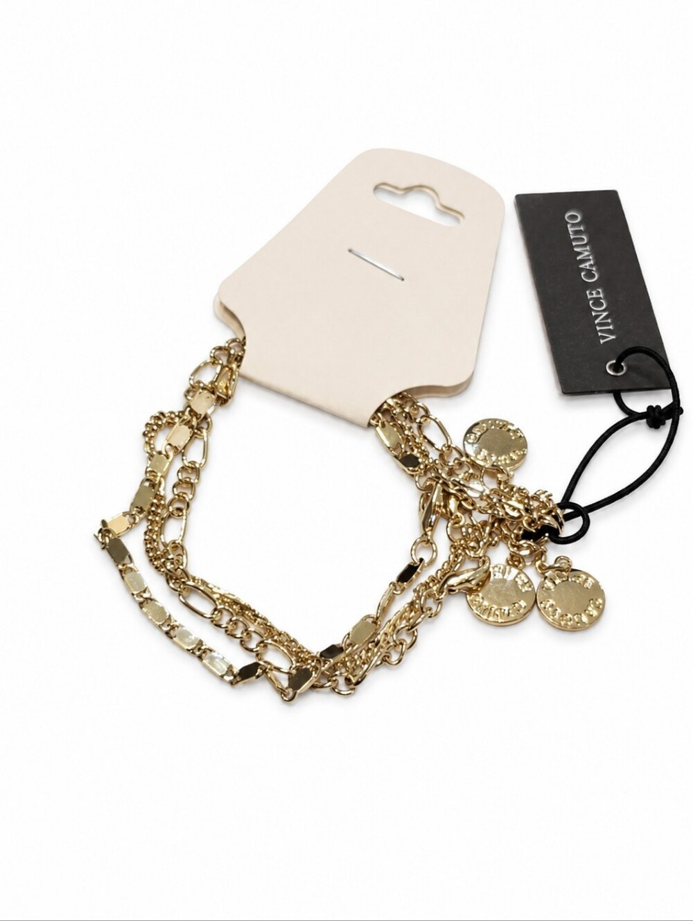 NWT Vince Camuto Gold-Tone Multi-Strand Chain Bracelet with Logo Coin Charms